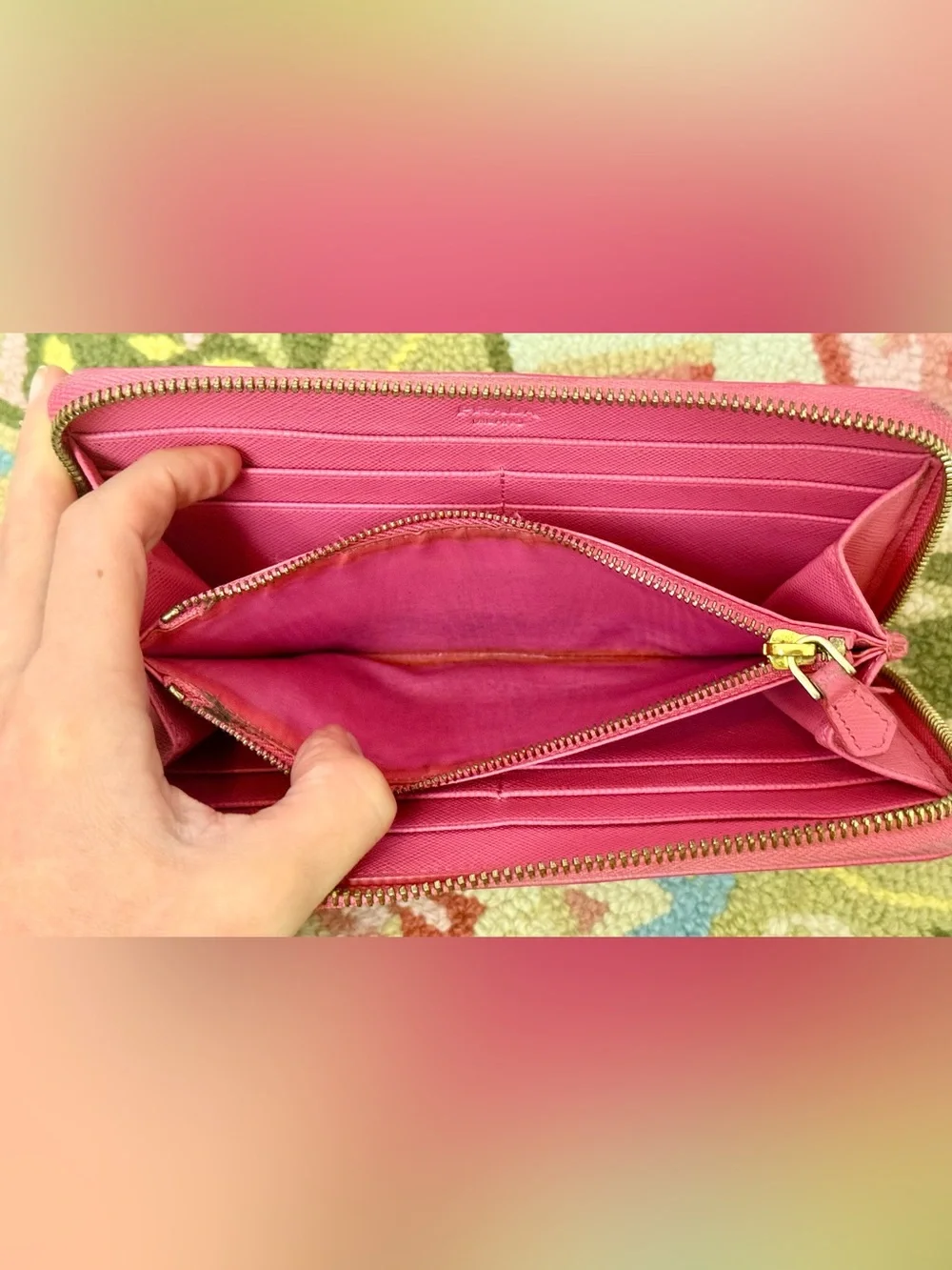 PRADA Y2K Barbiecore Hot Pink Saffiano Leather Zip Wallet/Clutch - Fits IPhone